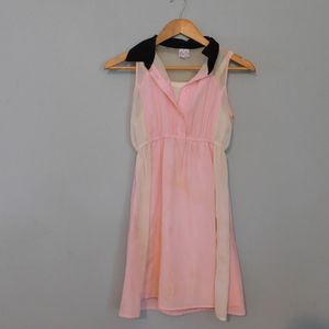 Dsigned button-down shirt dress pink black collar